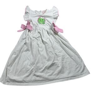 Smockingbird Girls Dress Size 7 Frog Polka Dot Bow Spring